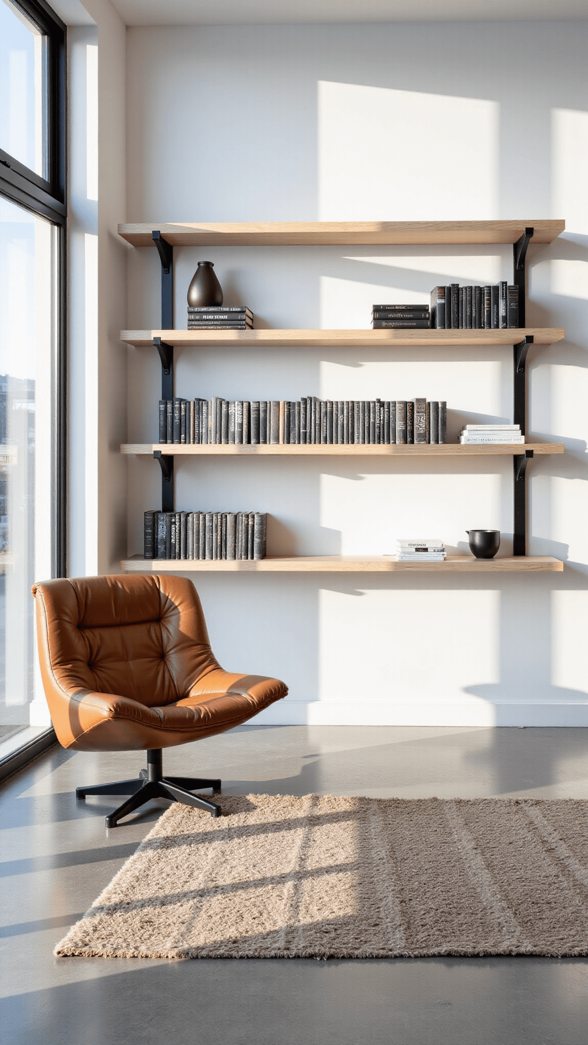1439modern Minimalist Library Sunlit Study