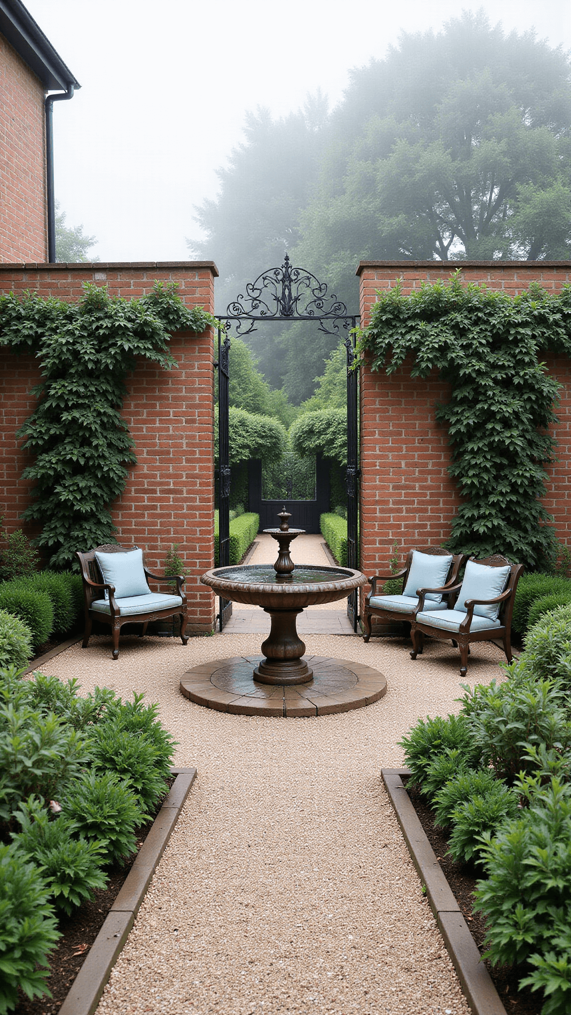 2035english Garden Misty Courtyard