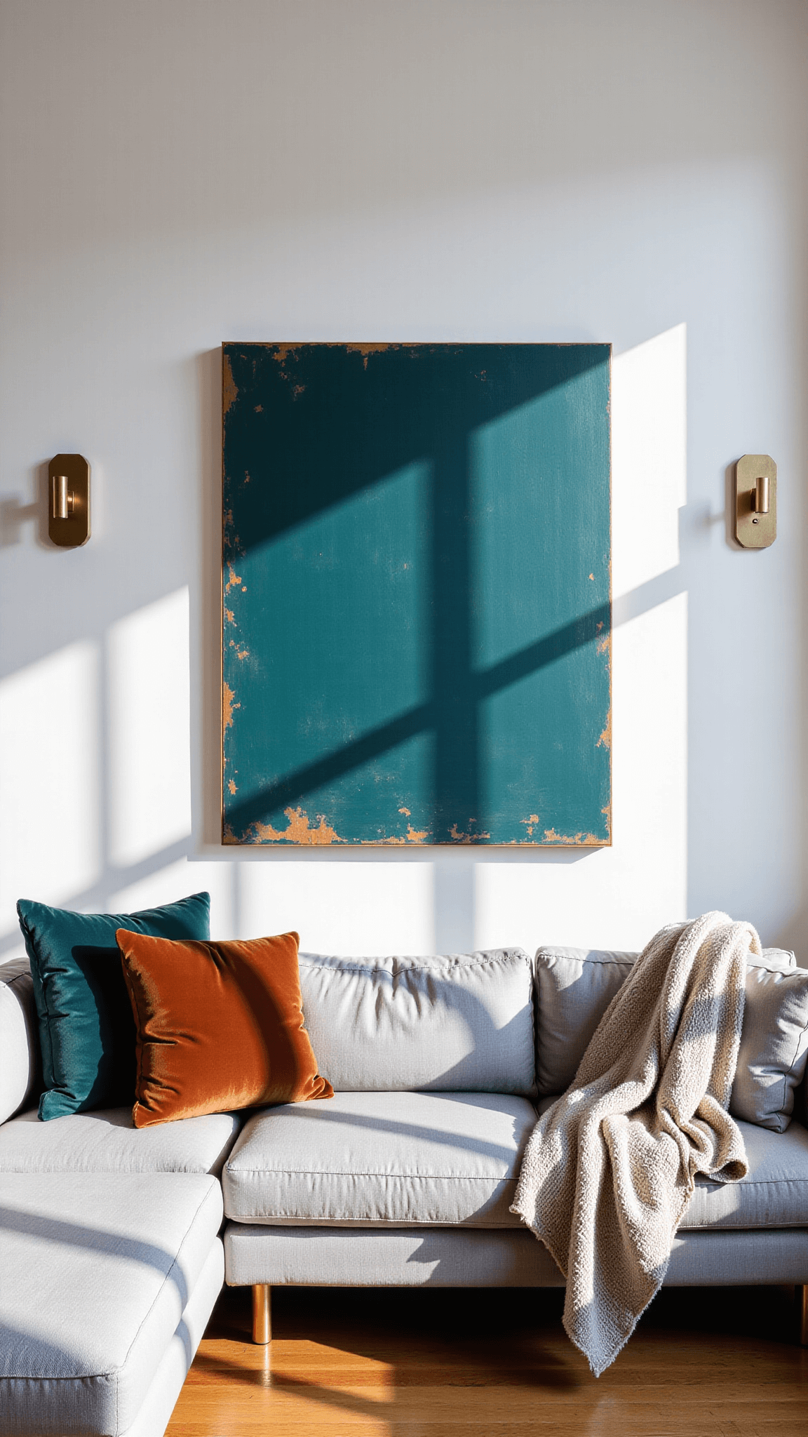 2517modern Sunlit Living Room Teal Artwork