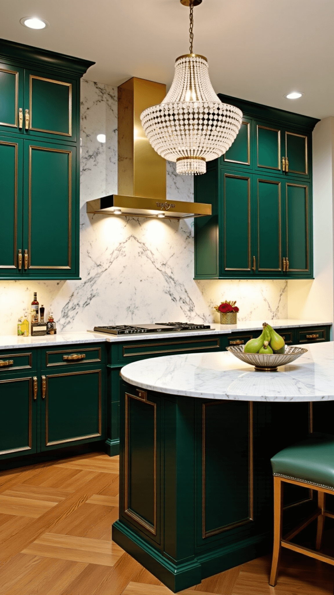 3314luxury Green Marble Kitchen Evening