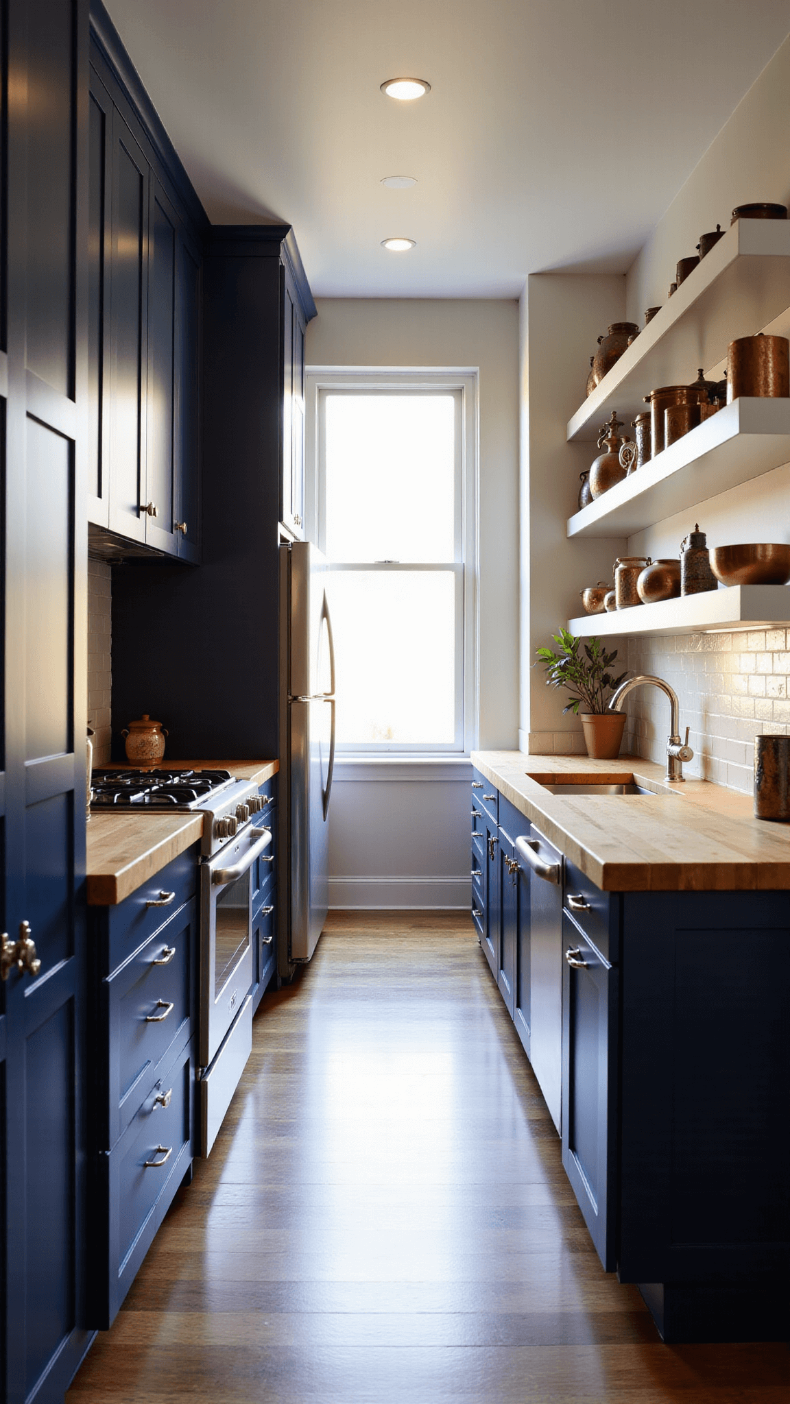 3352navy Galley Kitchen Golden Hour