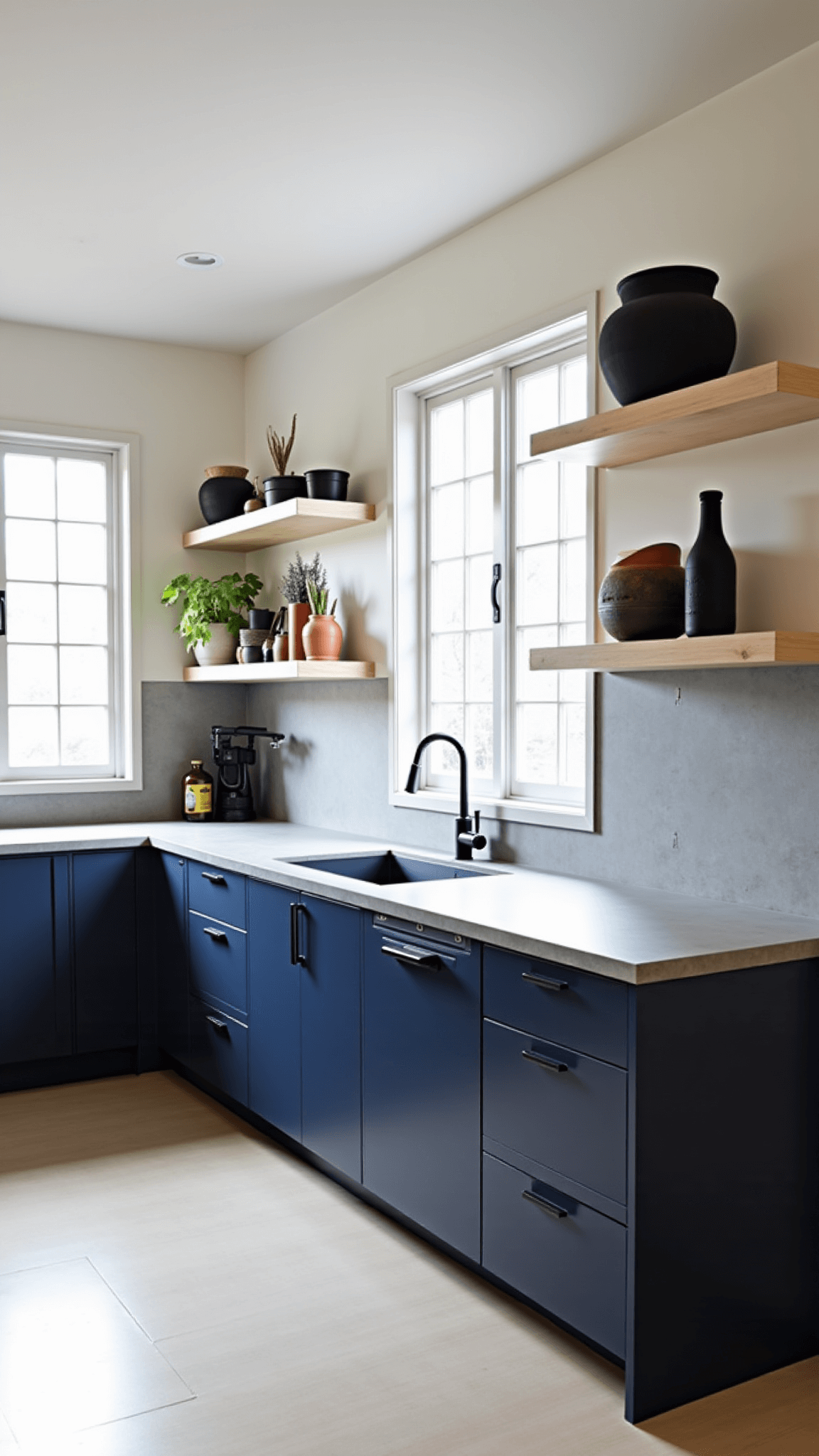 3354modern Navy Kitchen Concrete Oak