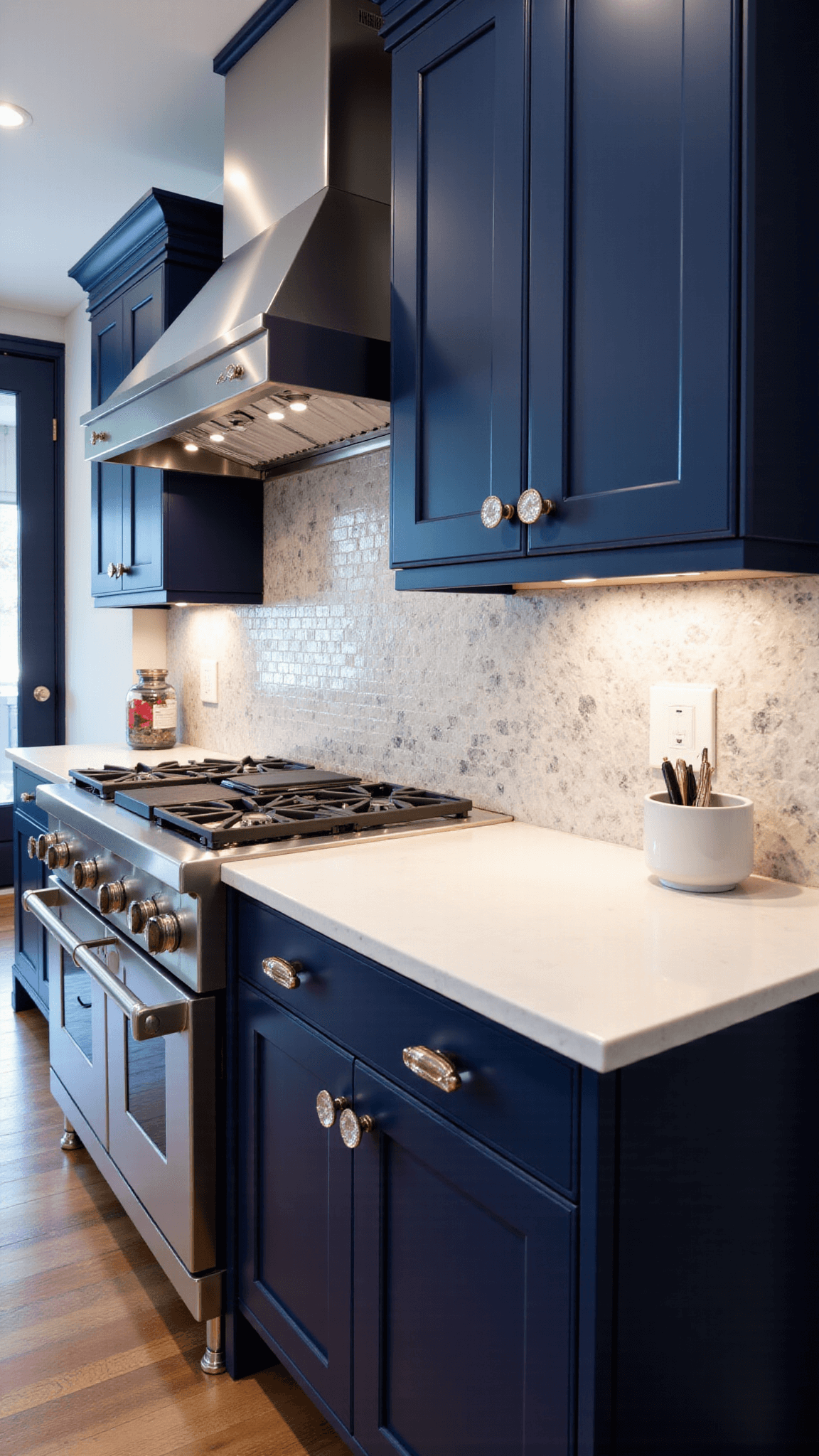 3355transitional Navy Kitchen Dusk