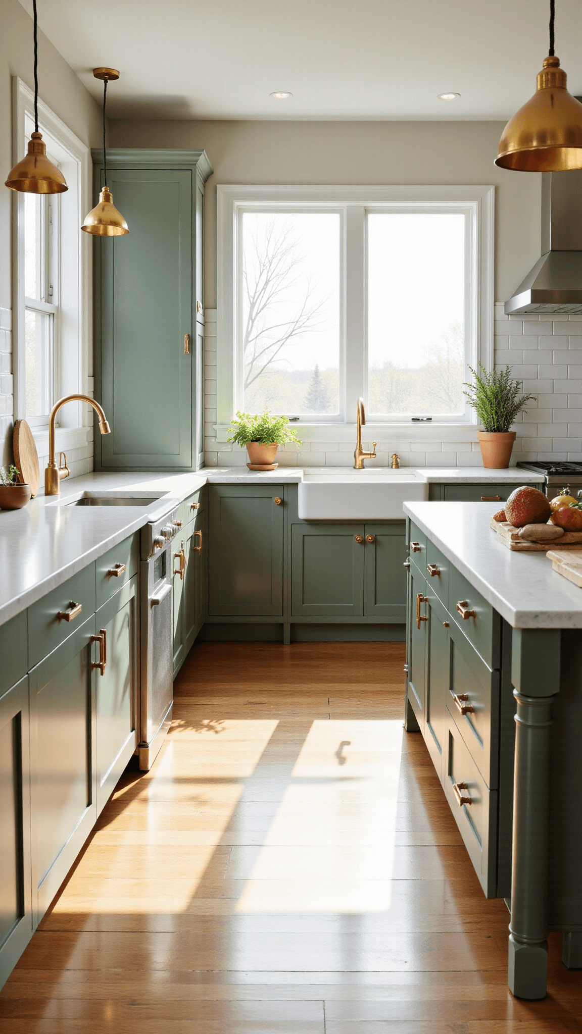 3358modern Sage Shaker Kitchen Golden Hour