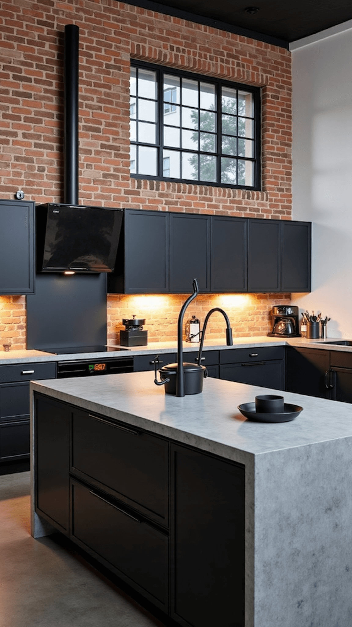 3360industrial Sage Loft Kitchen Dusk