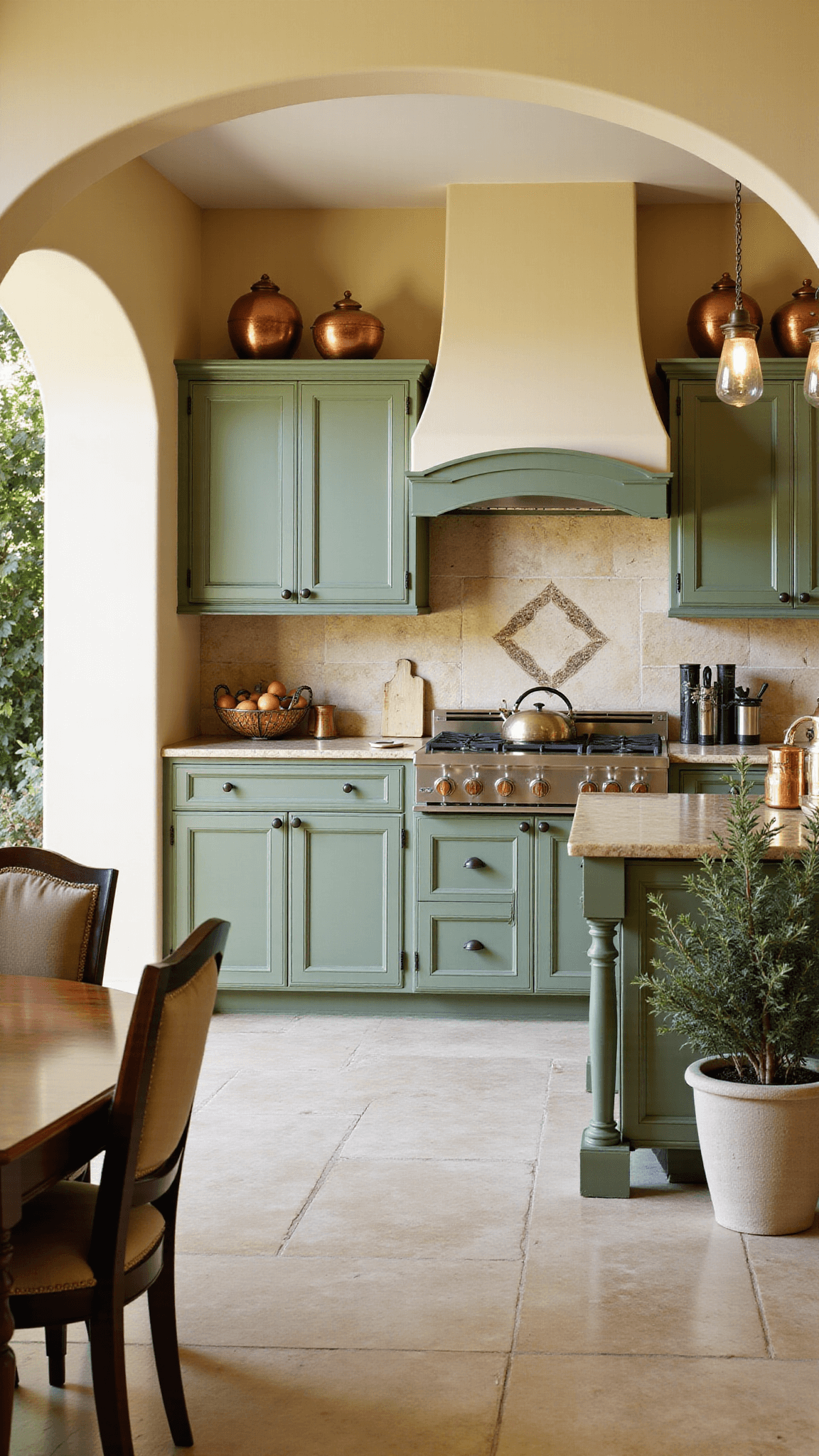 3361mediterranean Sage Kitchen Arched View