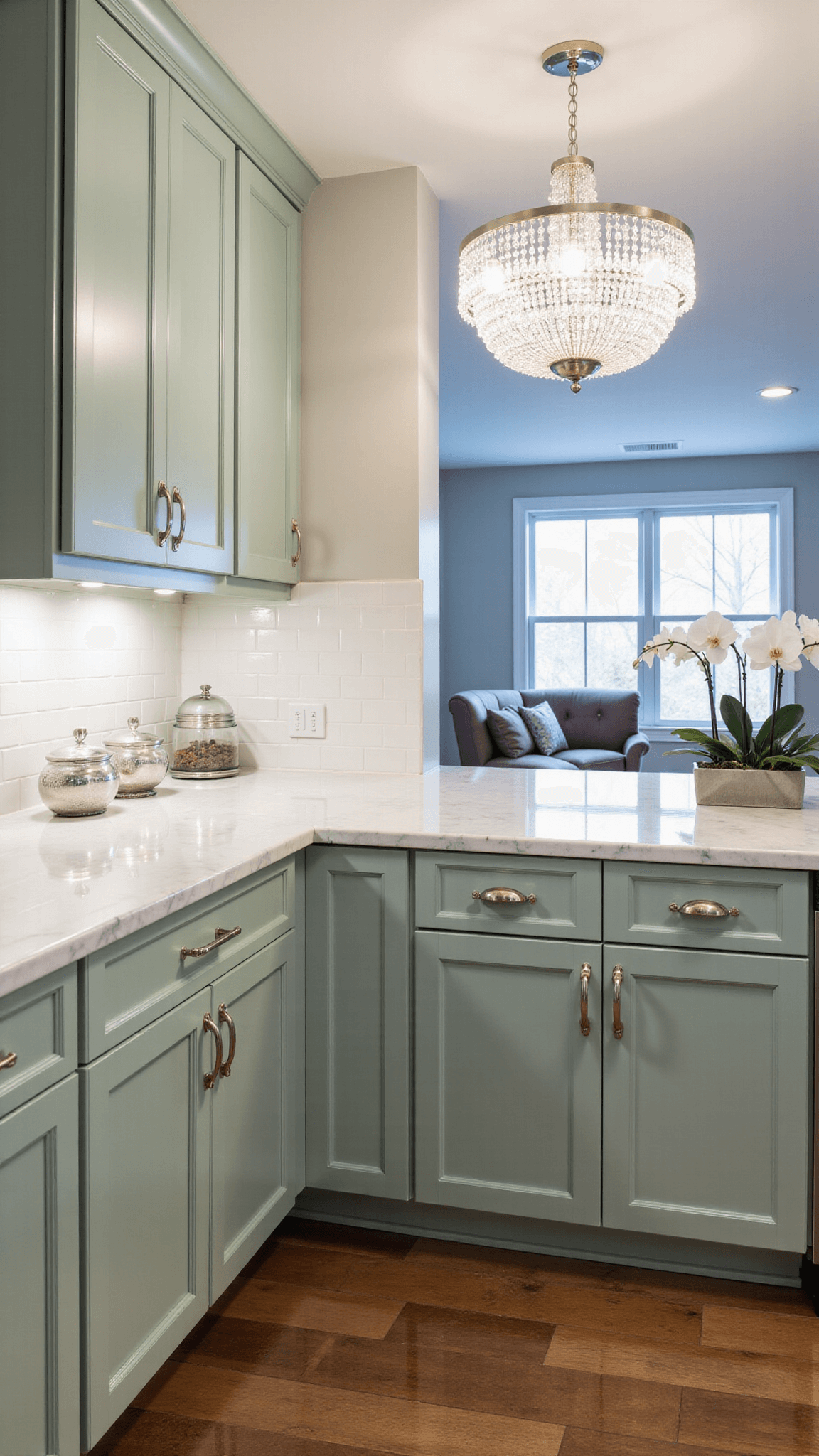 3362transitional Sage Kitchen Twilight