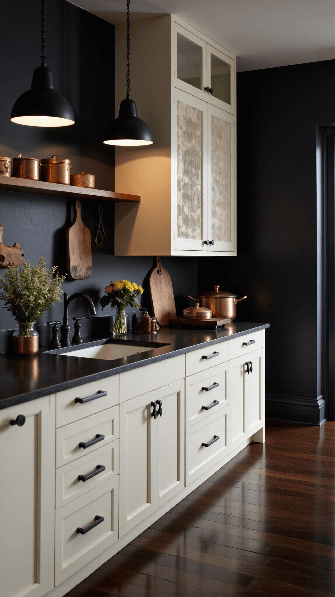 3376moody Cream Black Kitchen Dusk