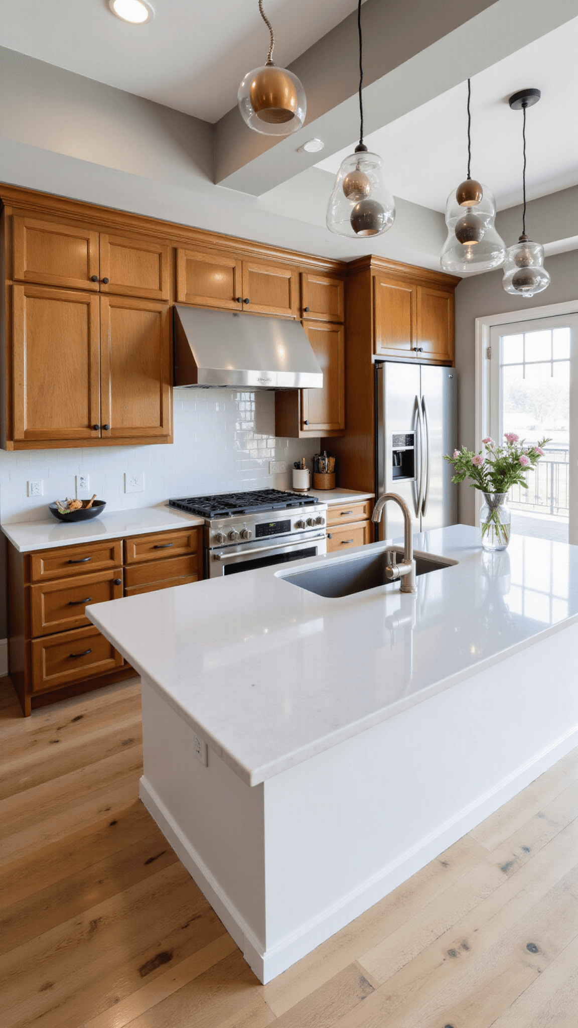 3415modern Tall Oak Kitchen Low Angle