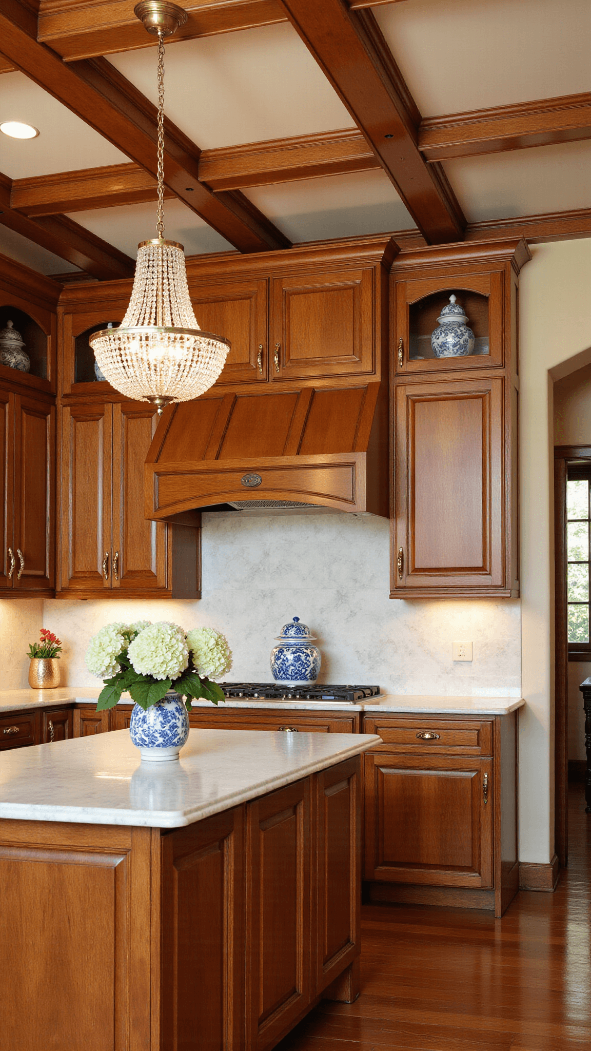 3432traditional Hickory Kitchen Marble Brass