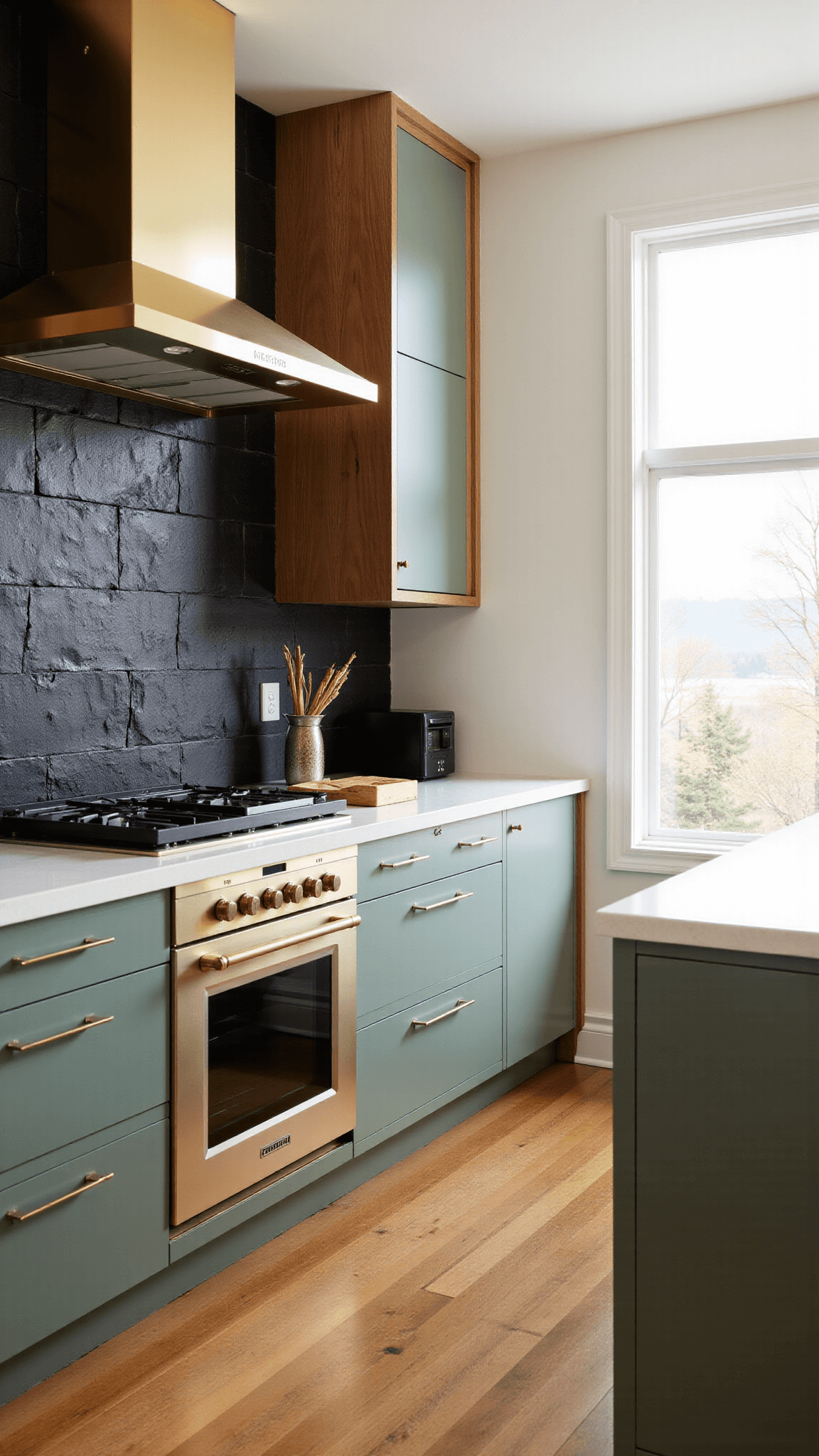 3448mixed Material Sage Oak Kitchen Sunset