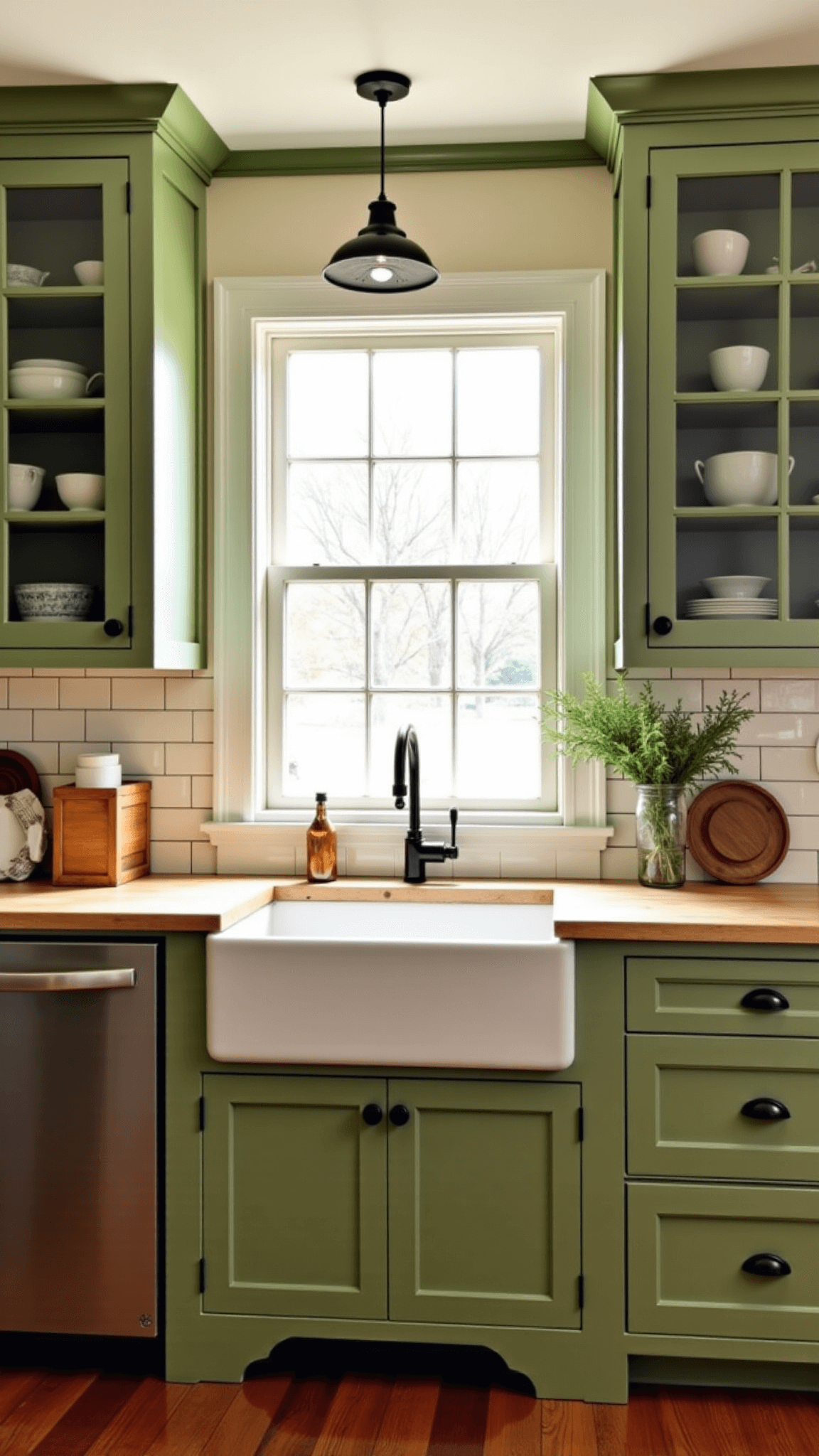 3461cozy Farmhouse Kitchen Sage Cabinets Sunlight