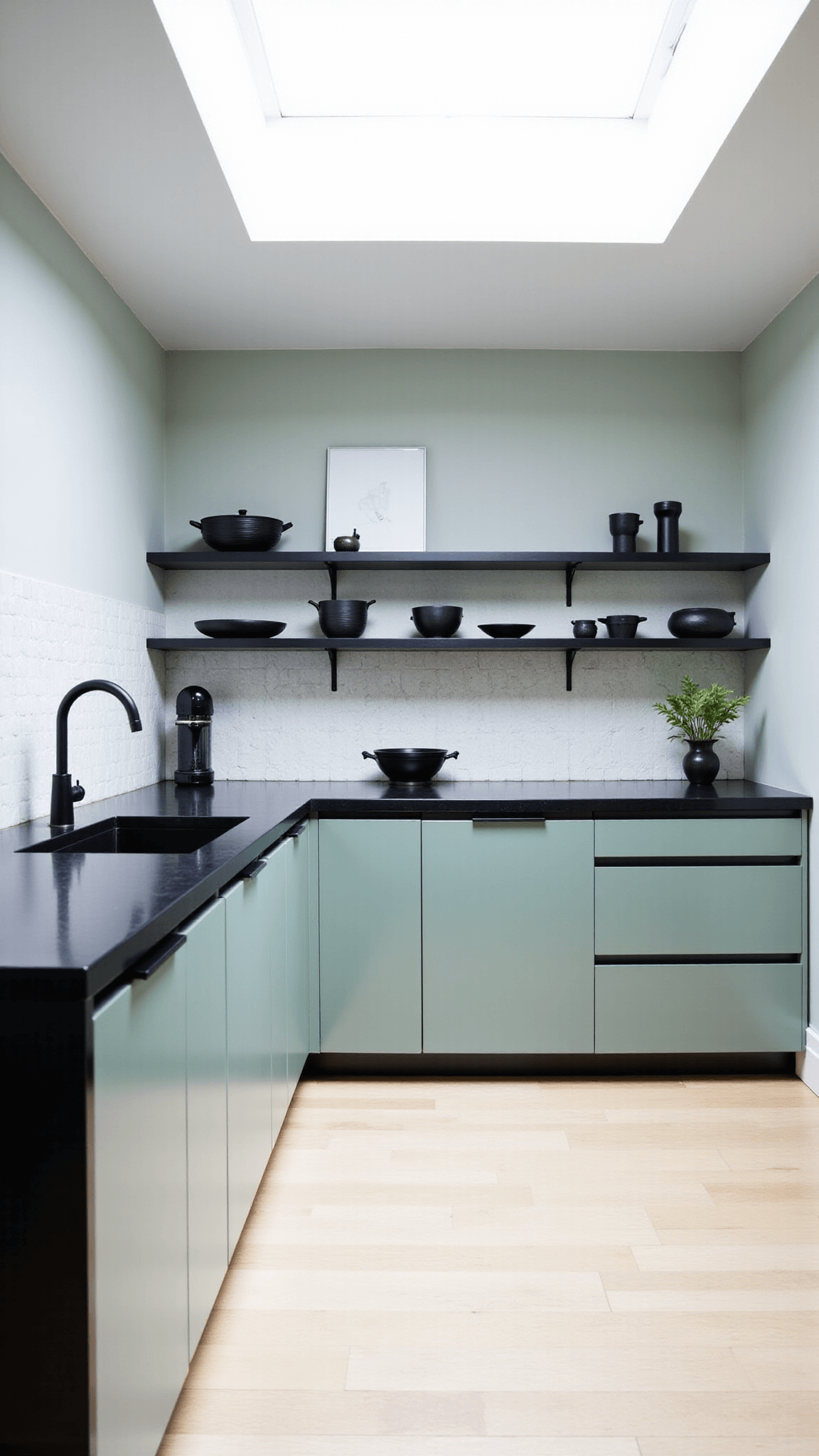 3470modern Sage Minimal Kitchen Overhead
