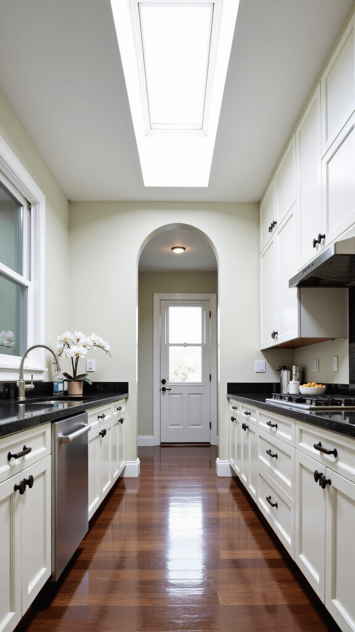 3493transitional Galley Kitchen White Shaker Granite