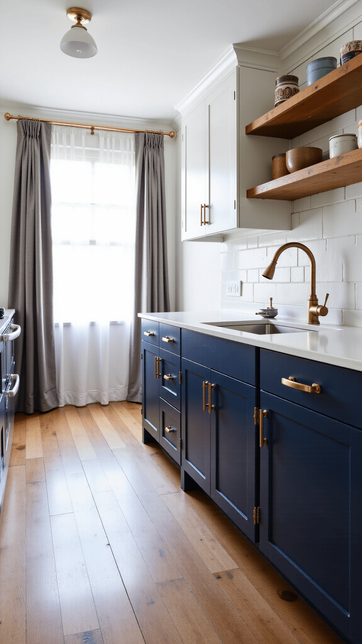 3496cozy Navy Galley Kitchen Natural Light