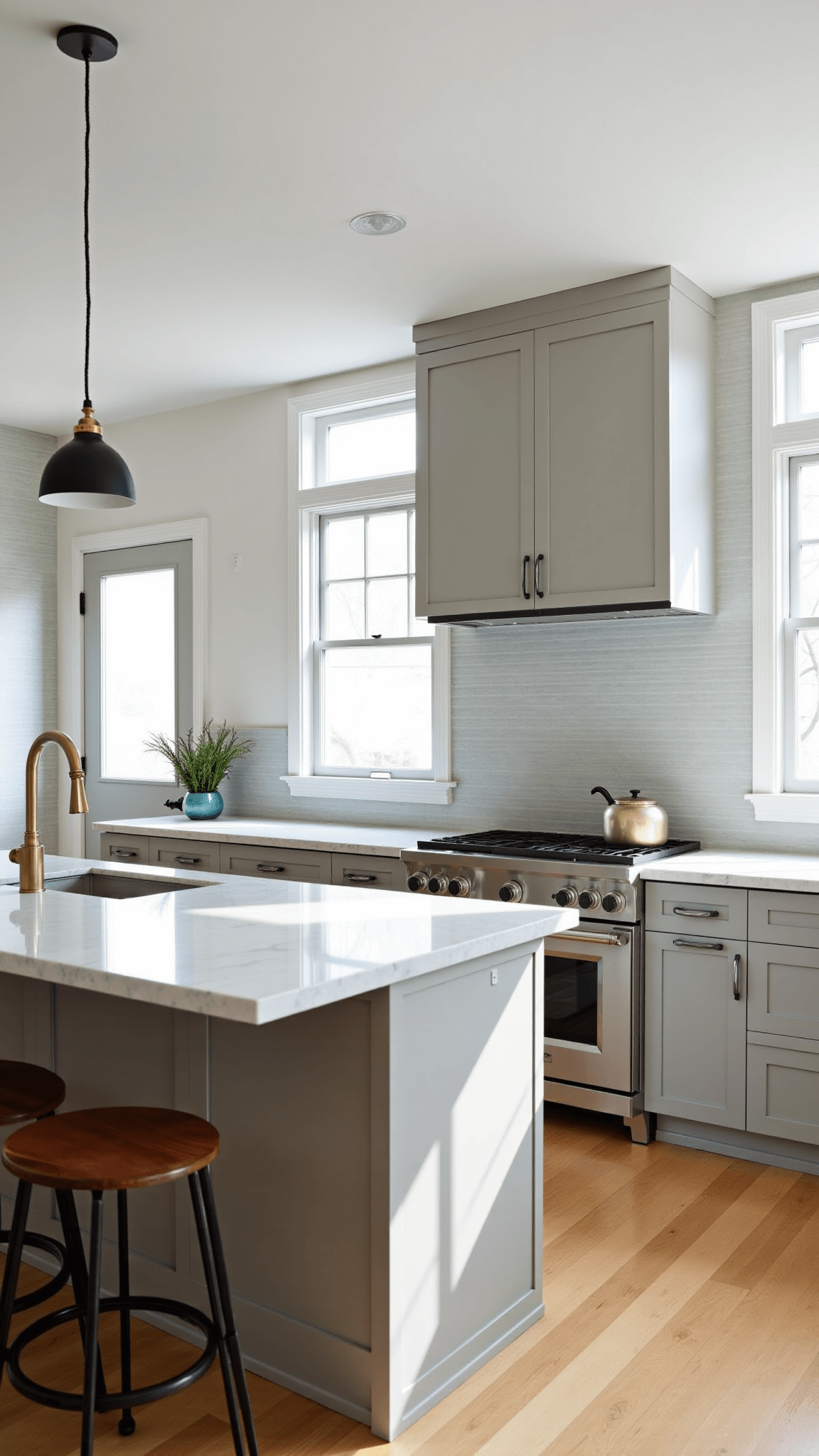 3502modern Sunlit Kitchen Marble Gray