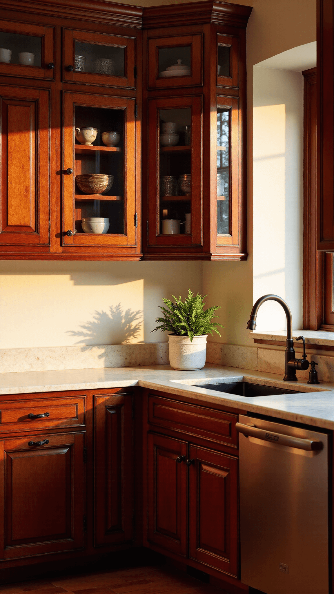 3510traditional Kitchen Cherry Cabinets Golden Hour