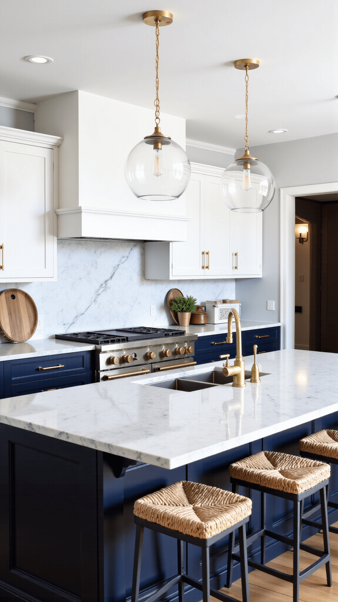3520modern Farmhouse Navy White Kitchen Interior