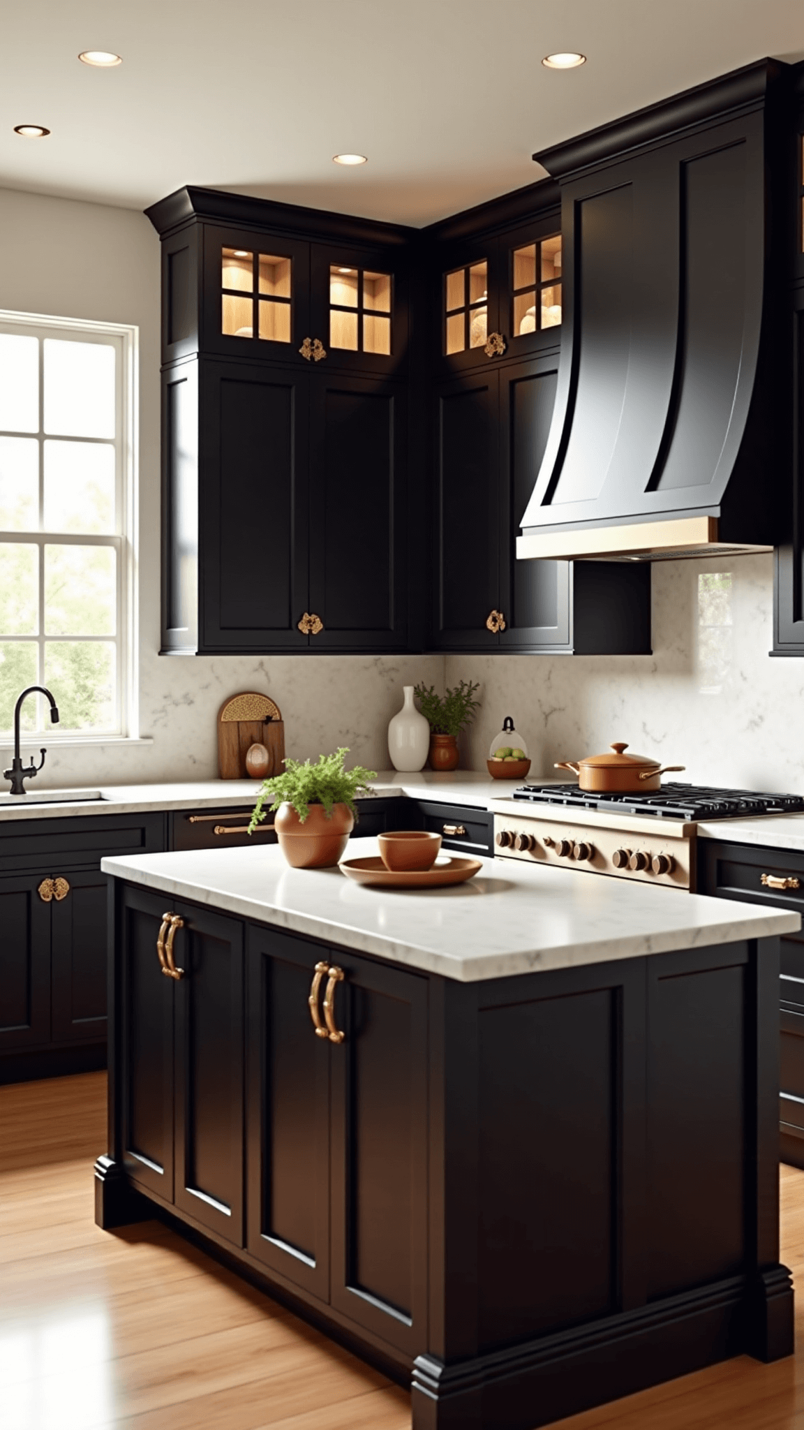 3571luxury Kitchen Marble Dark Cabinets
