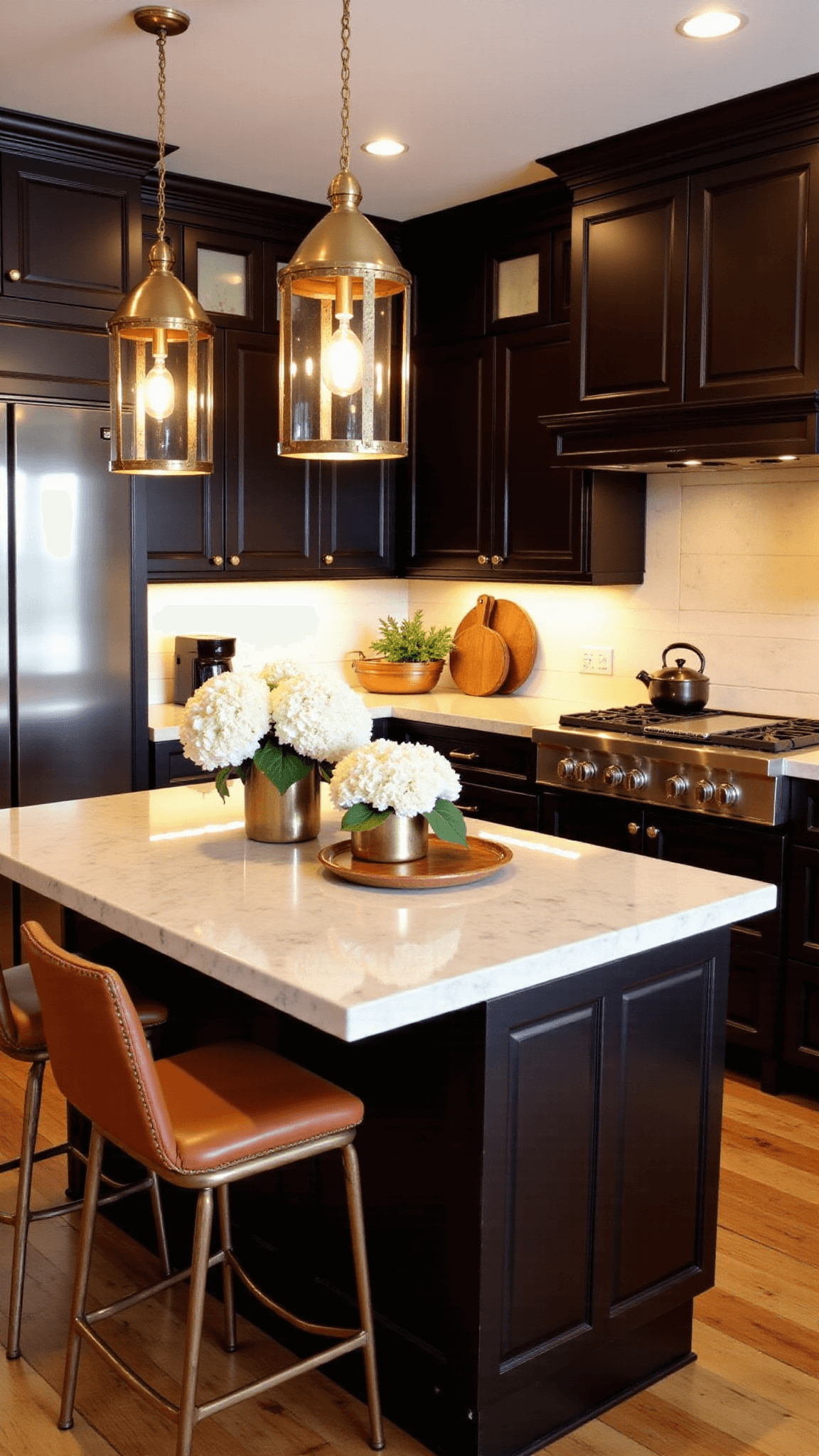 3574modern Espresso Lshape Kitchen Dusk