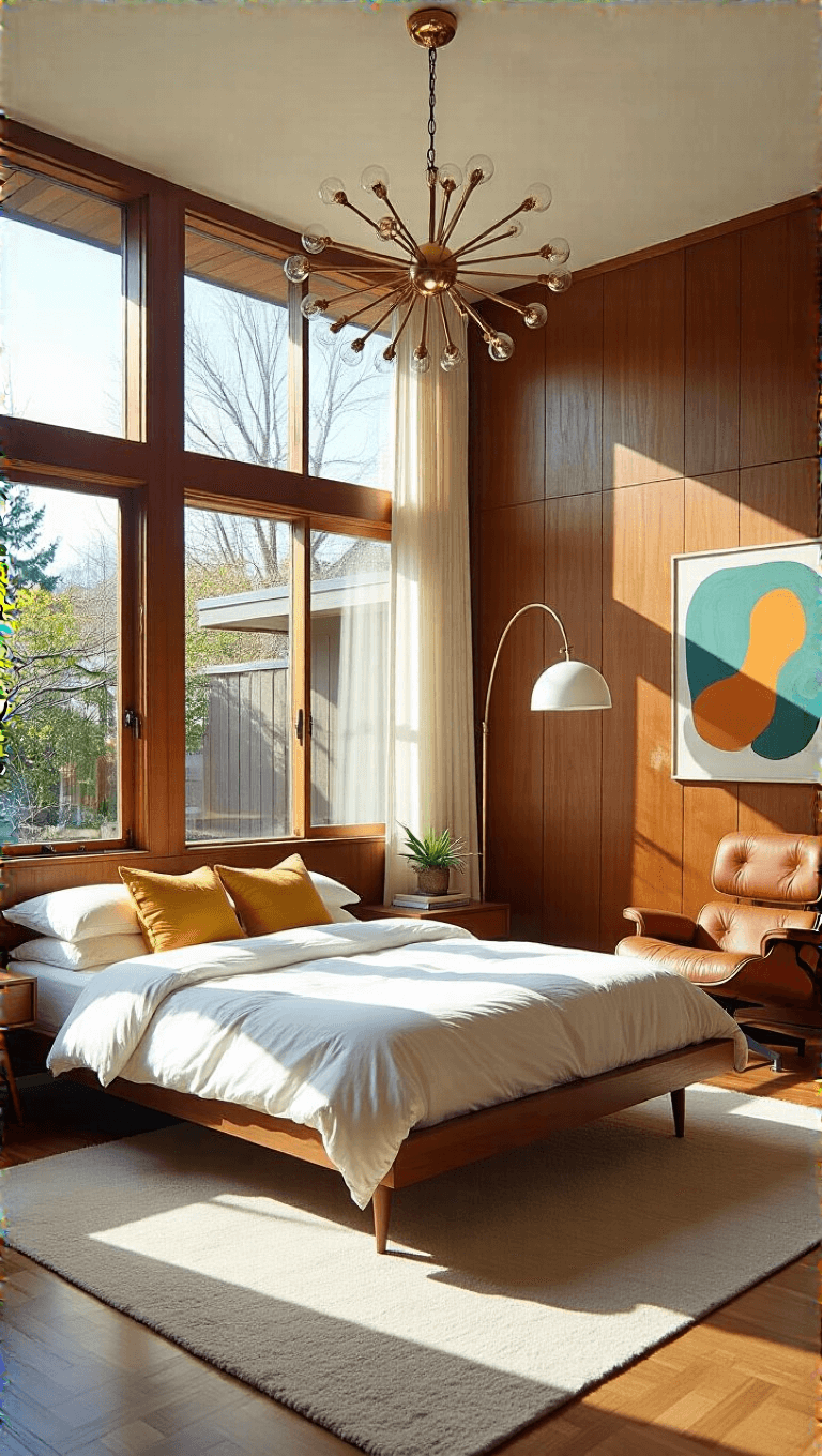 3875mid Century Modern Bedroom Golden Light