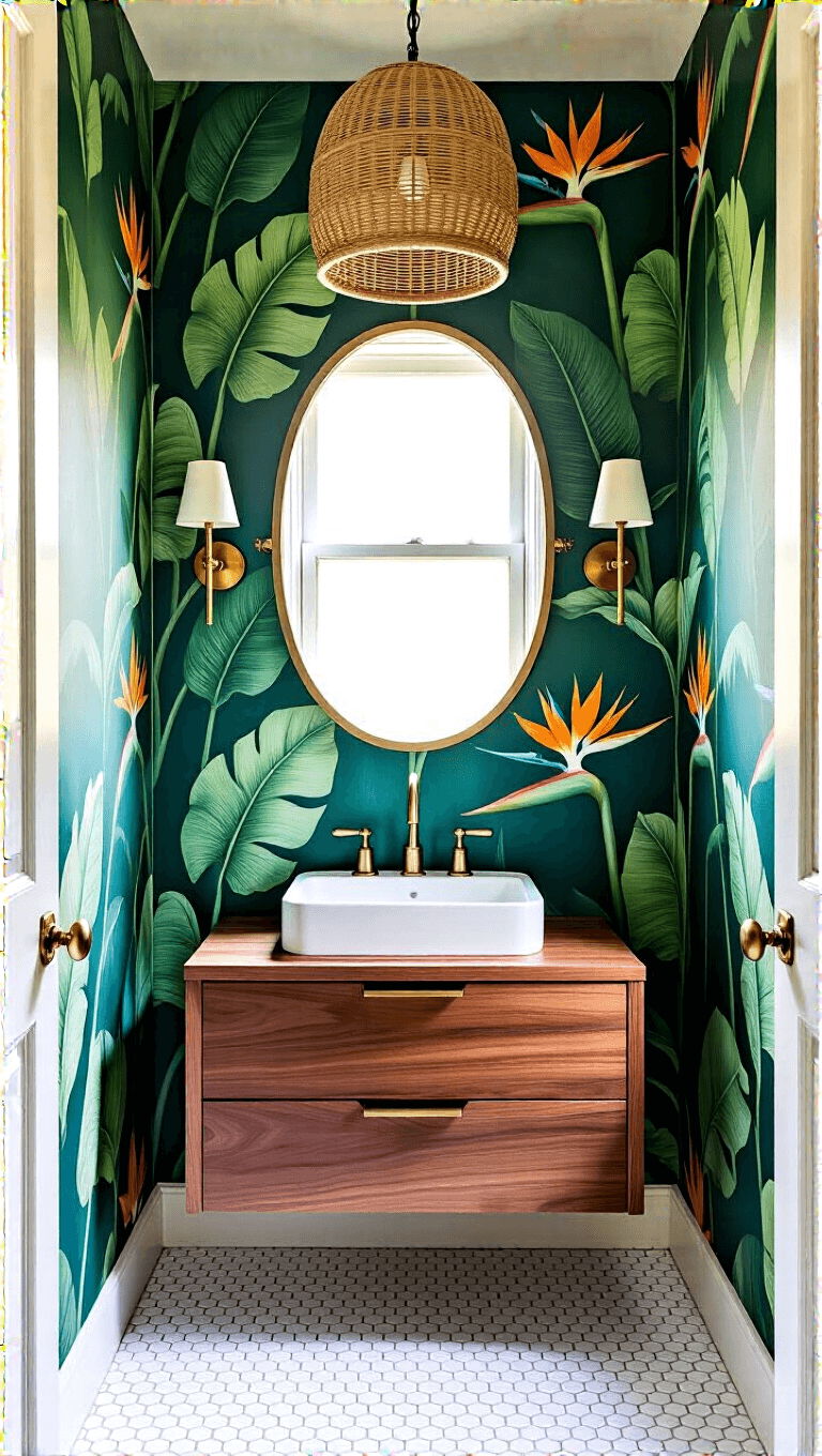 3891tropical Powder Room Green Botanical