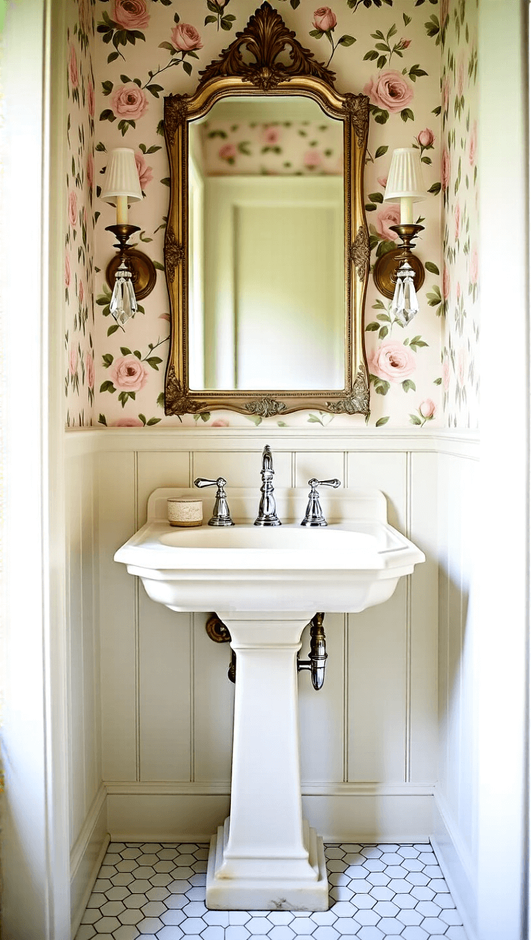 3893vintage Floral Powder Room Design