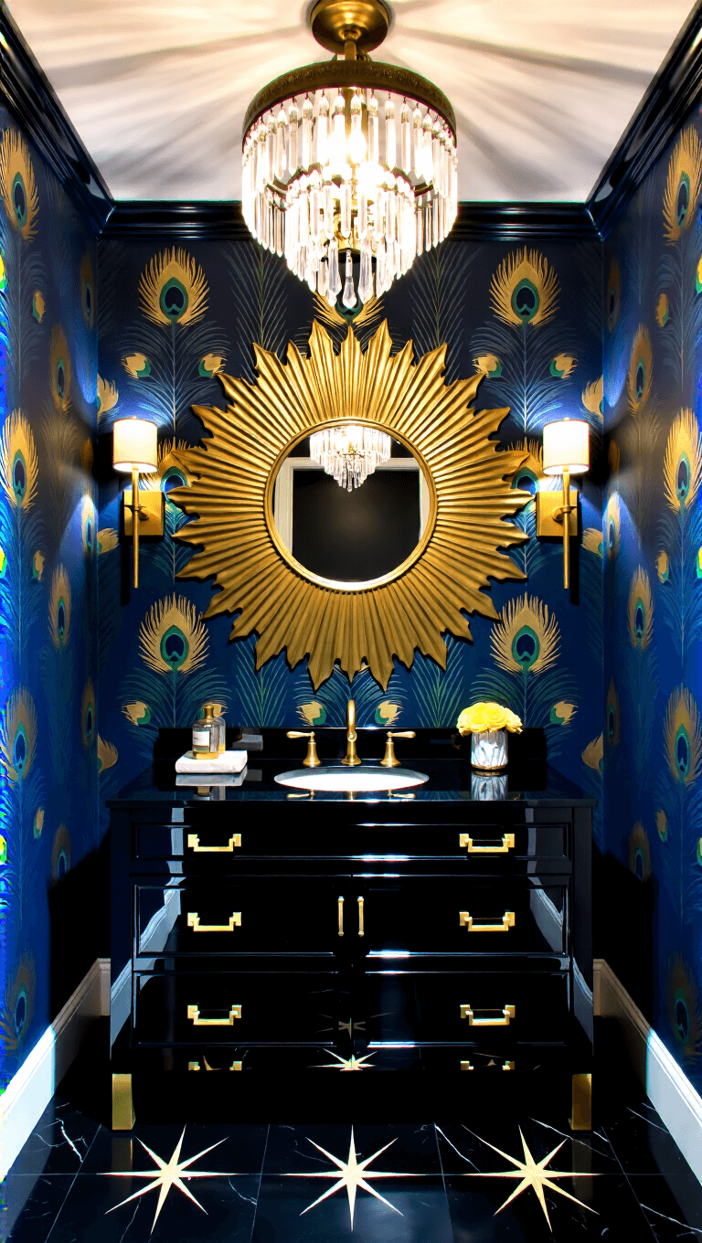 3895art Deco Peacock Powder Room Evening