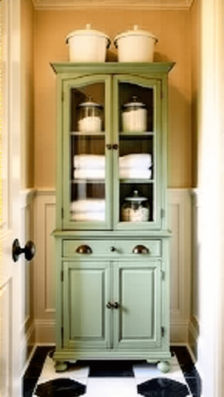 3919vintage Sage Powder Room Storage