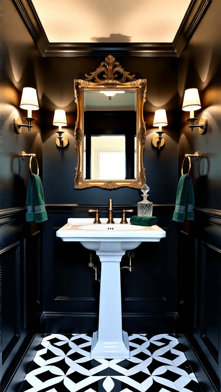3928dramatic Powder Room Black Gold Luxe