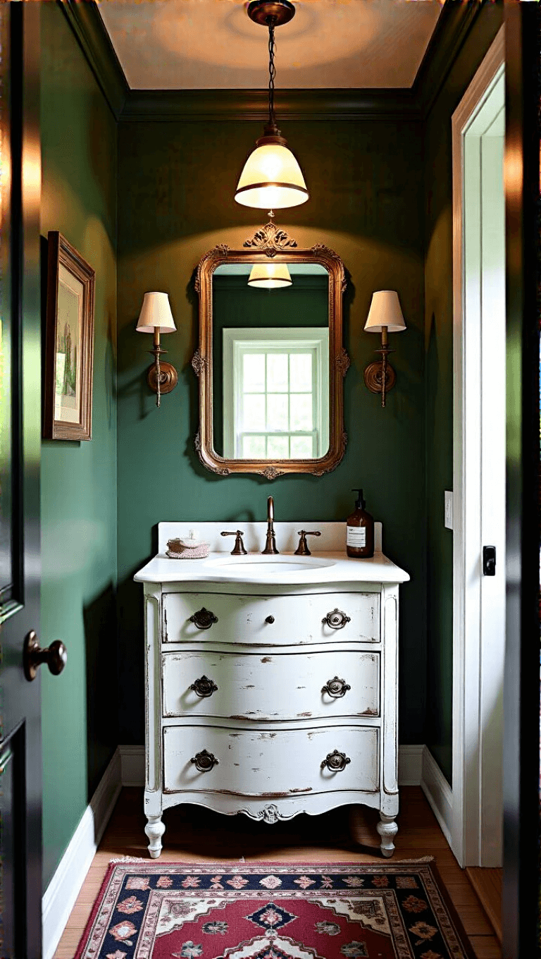 3932vintage Green Powder Room Brass