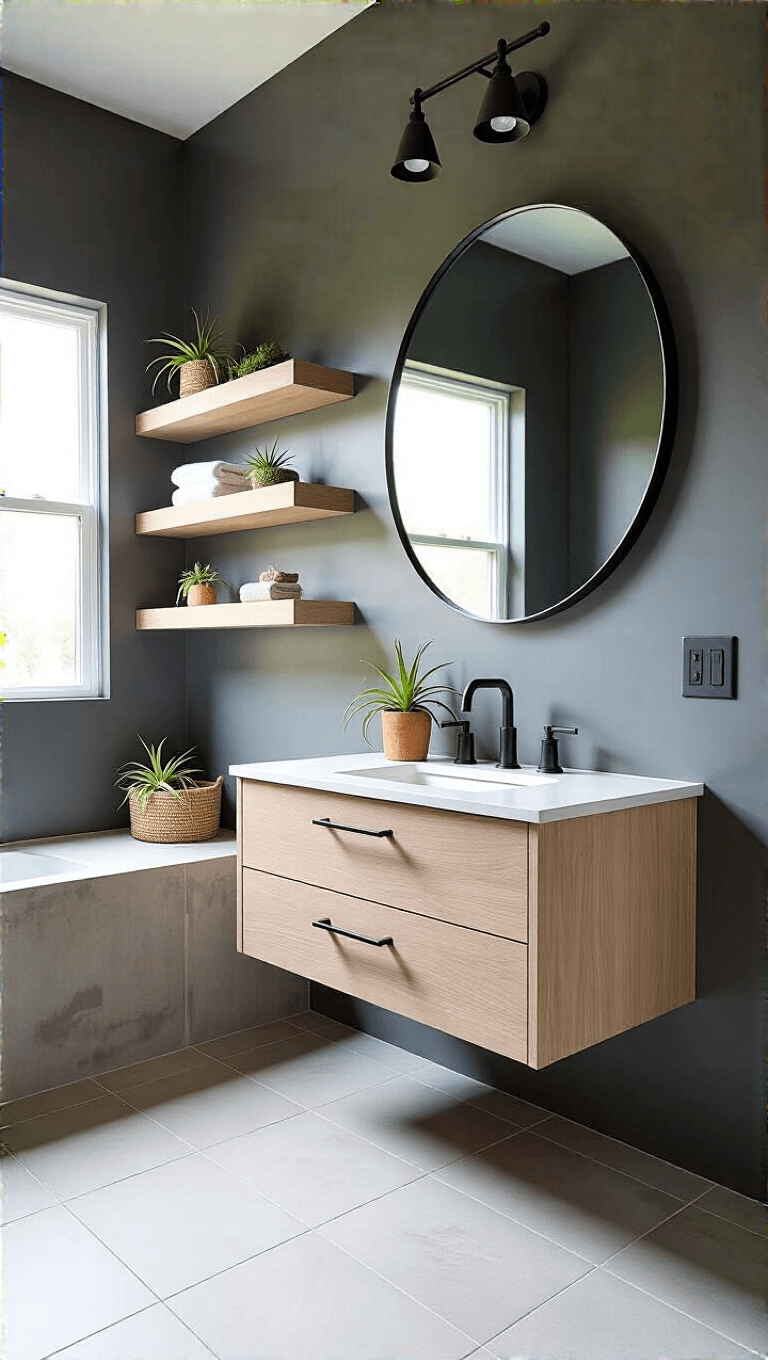 3934modern Gray Bath Oak Shelves
