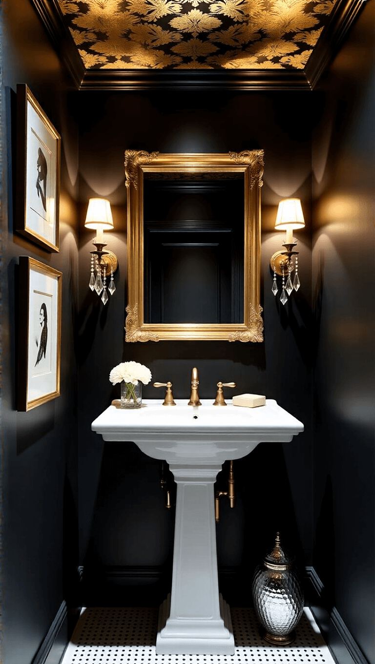 3936moody Black Powder Room Vintage Gold