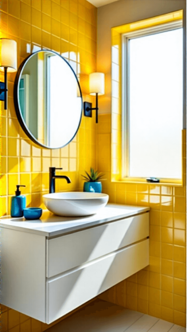 3942modern Yellow Tile Bathroom Morning Light