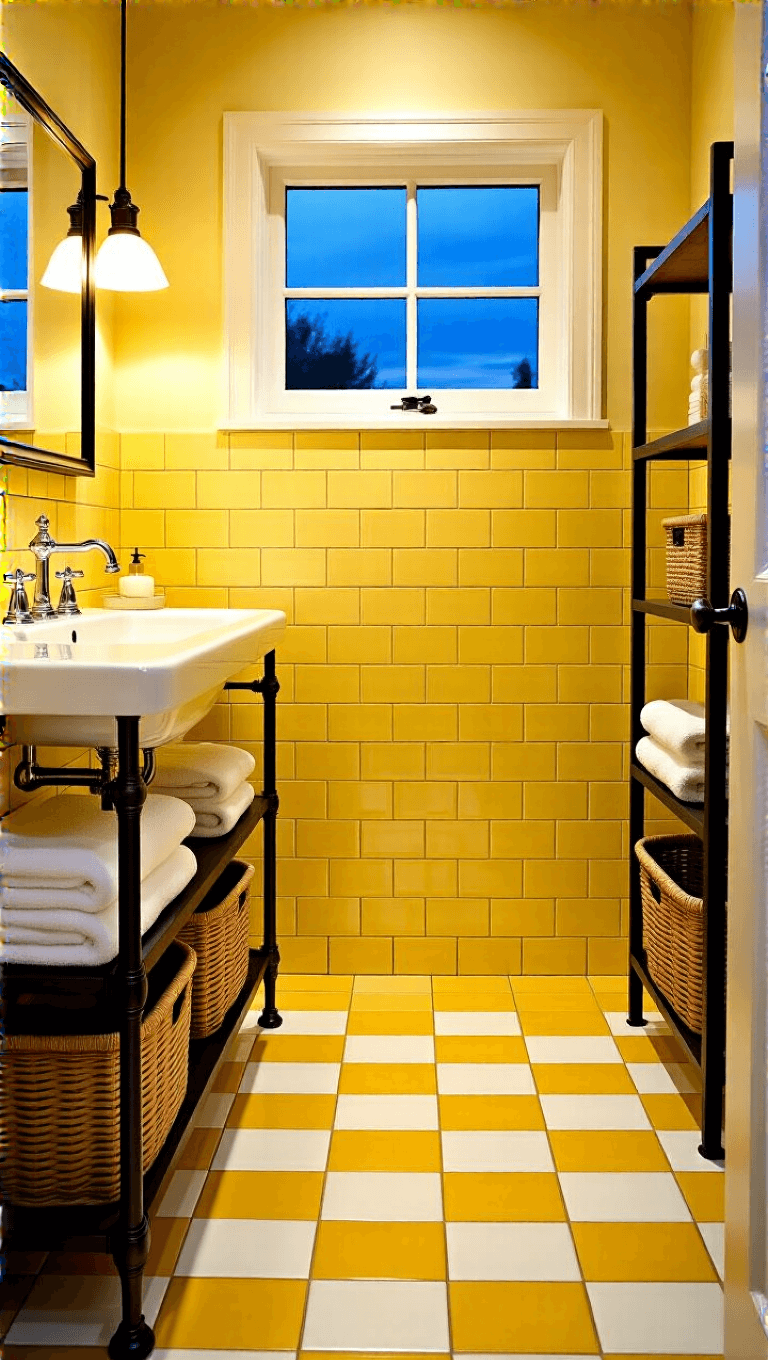 3943cozy Retro Yellow Bathroom Corner