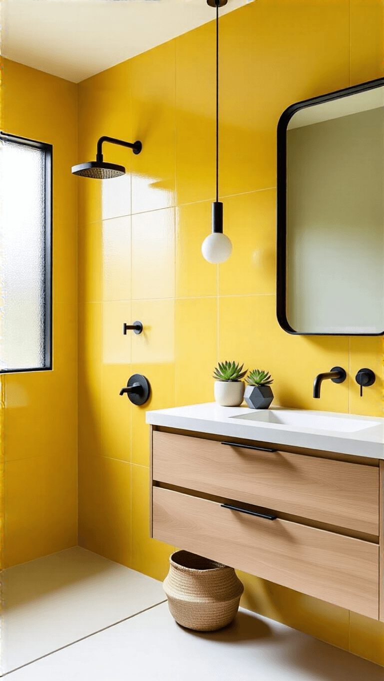 3944modern Yellow Tile Bathroom Minimal
