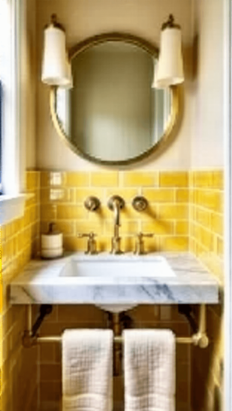 3945yellow Herringbone Powder Room