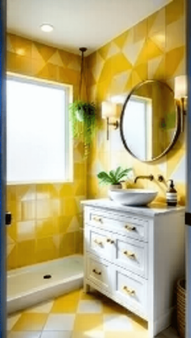 3946modern Yellow Tile Bathroom Natural Light