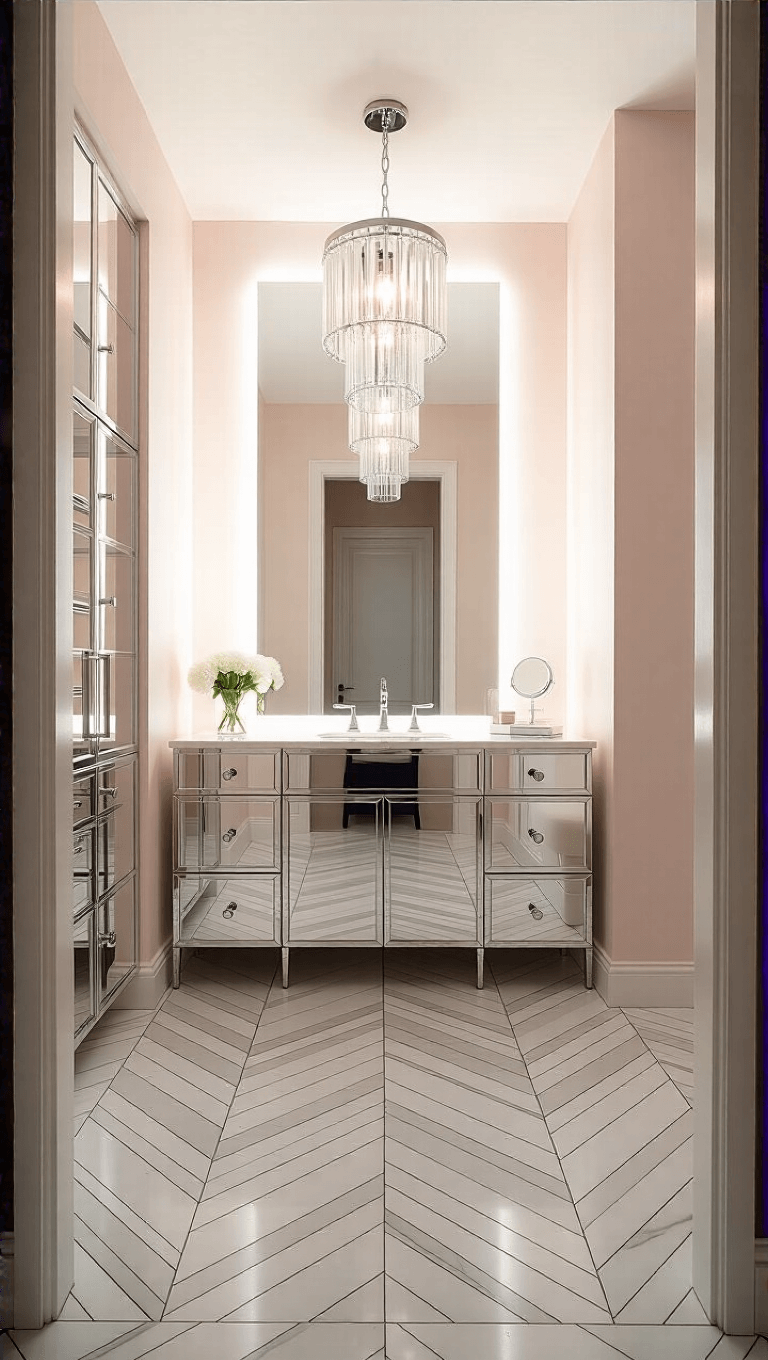 3977modern Blush Bath Herringbone
