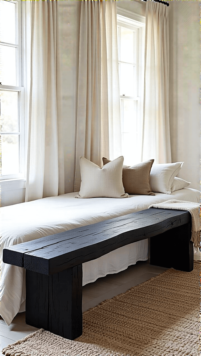 4002charred Wood Bench Bedroom Contrast