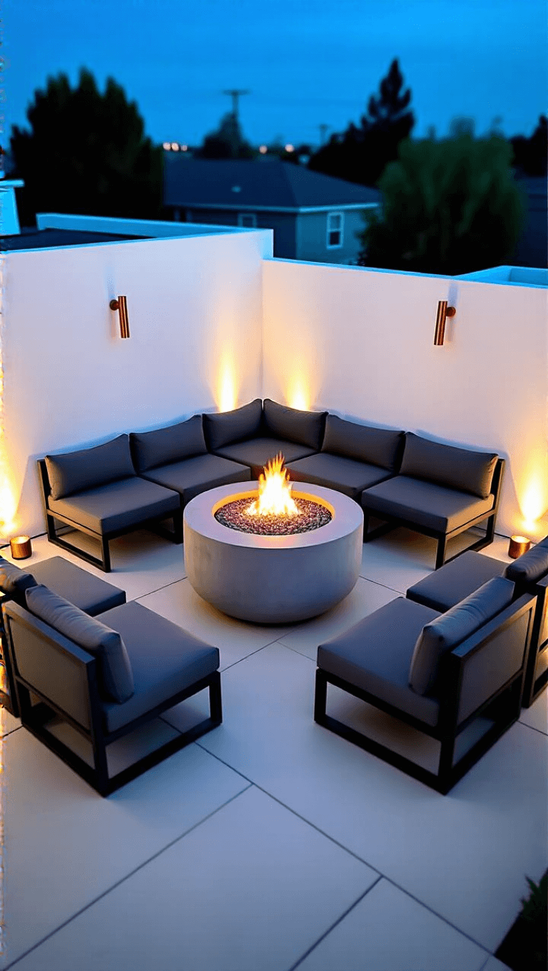 4154modern Courtyard Firepit Dusk