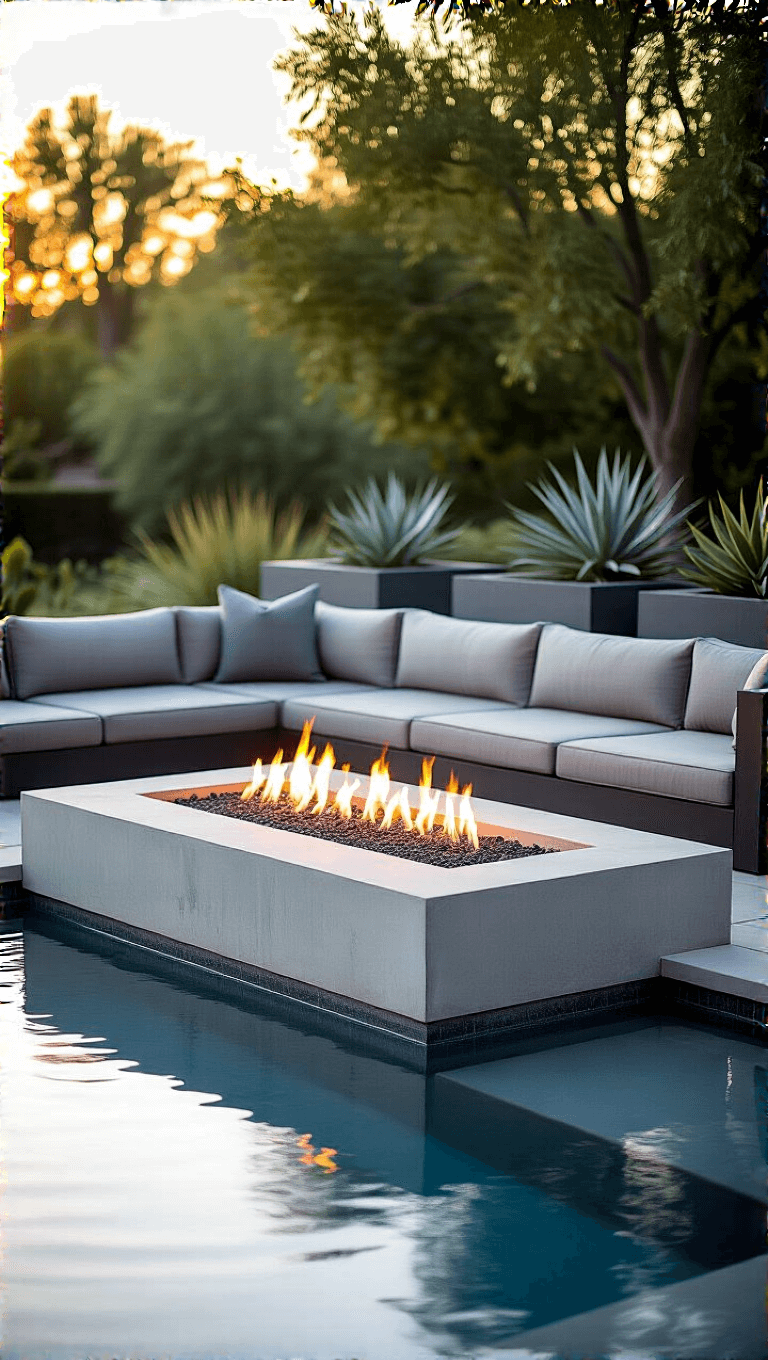 4159modern Poolside Firepit Dusk