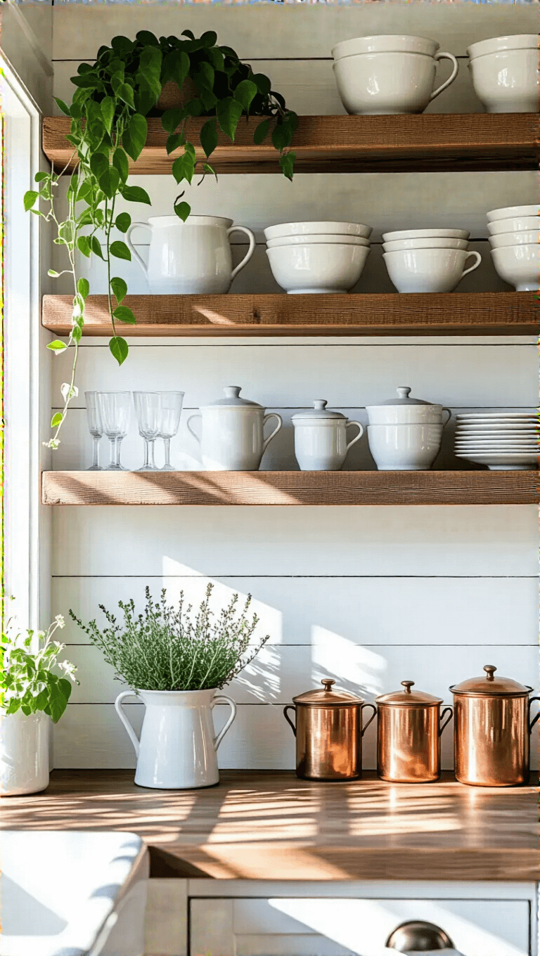 4179farmhouse Kitchen Shelves Ironstone Copper