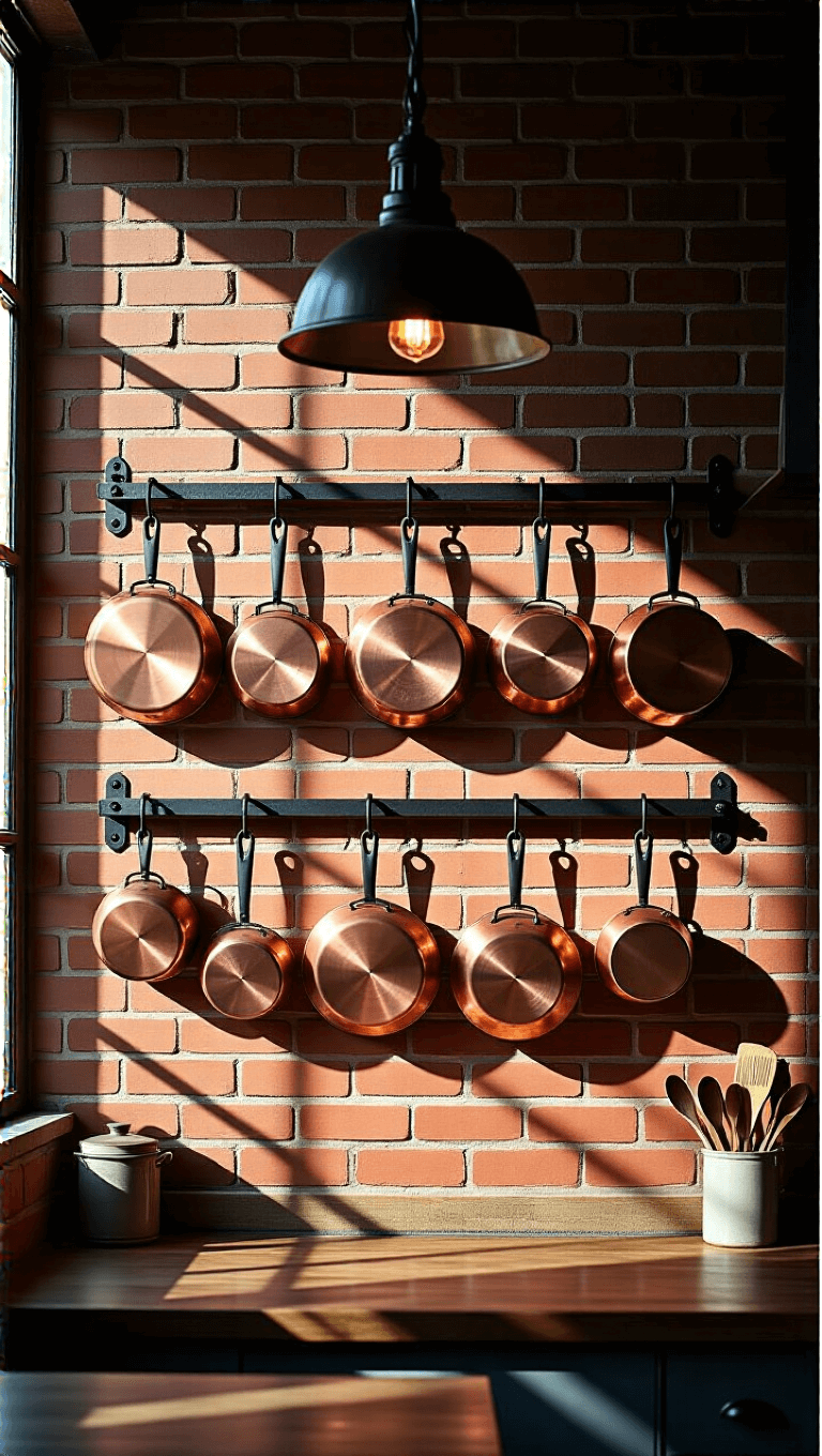4198copper Cookware Brick Wall
