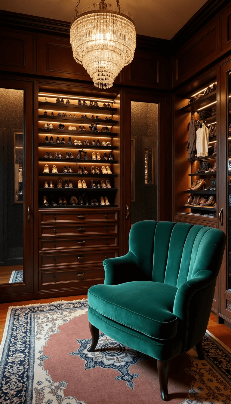 Transform Your Walk-In Closet: A Stylish Sanctuary of Organization and Elegance 4970luxe Master Closet Dusk Chandelier