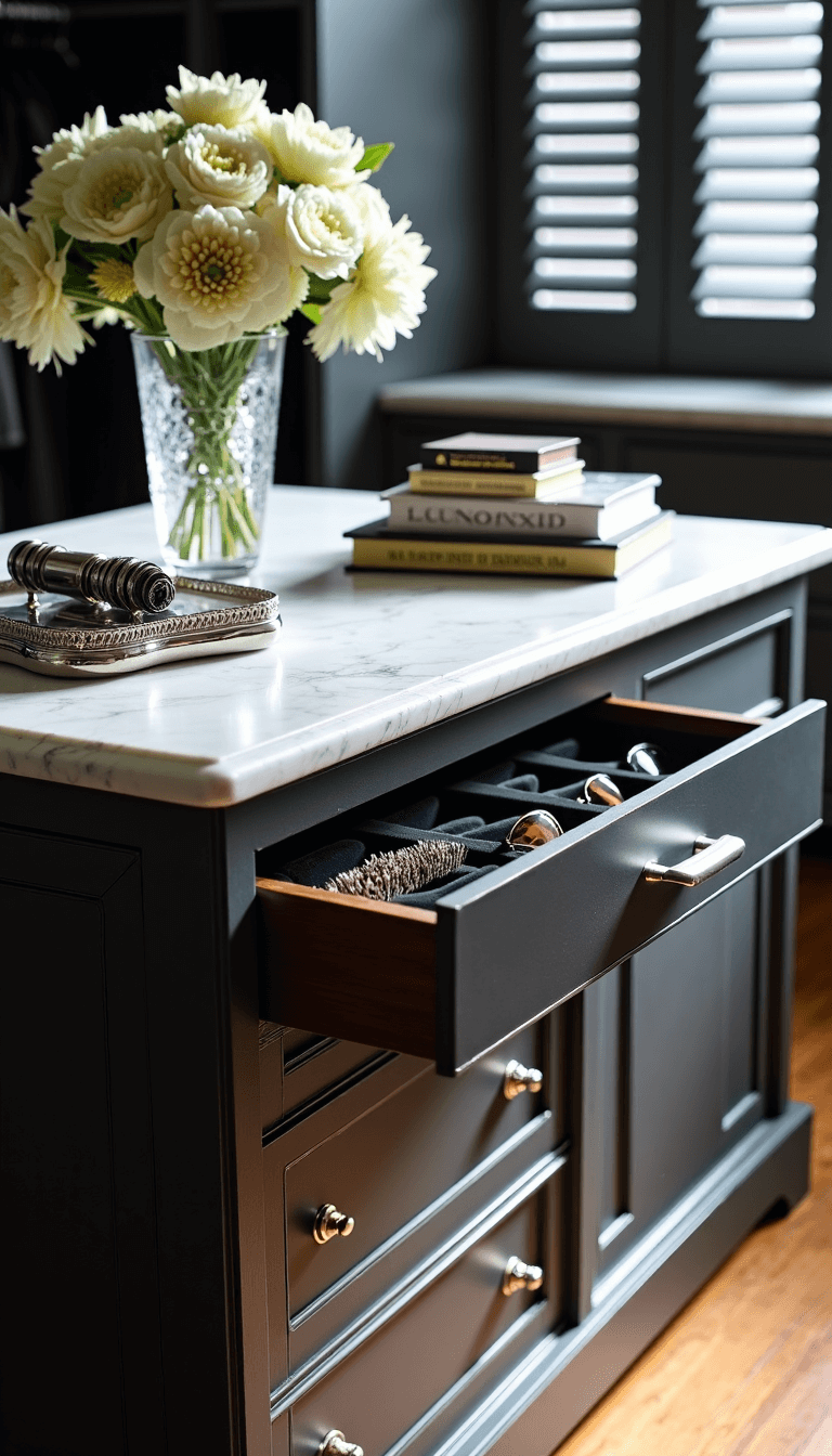 Transform Your Walk-In Closet: A Stylish Sanctuary of Organization and Elegance 4972luxury Closet Island Styling Detail