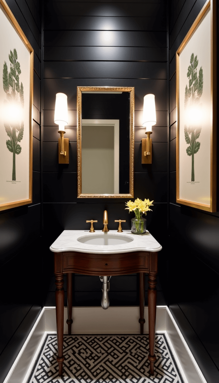 Vintage Modern Farmhouse: Creating Timeless Comfort with Contemporary Flair 5039modern Black Jewel Powder Room