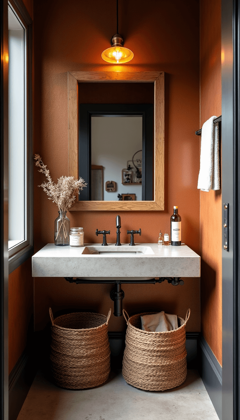 5392cozy Rustic Powder Room Copper Concrete