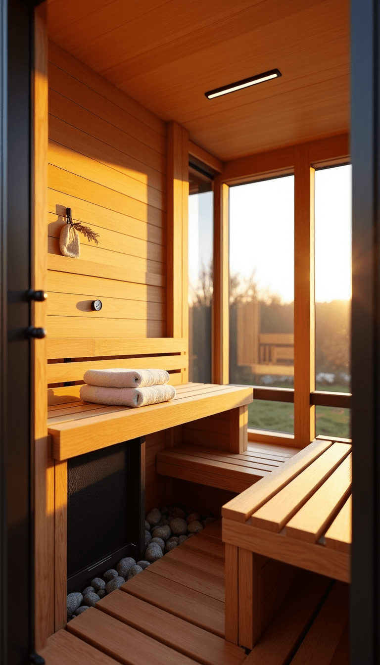 5412modern Glass Sauna Interior Golden Hour