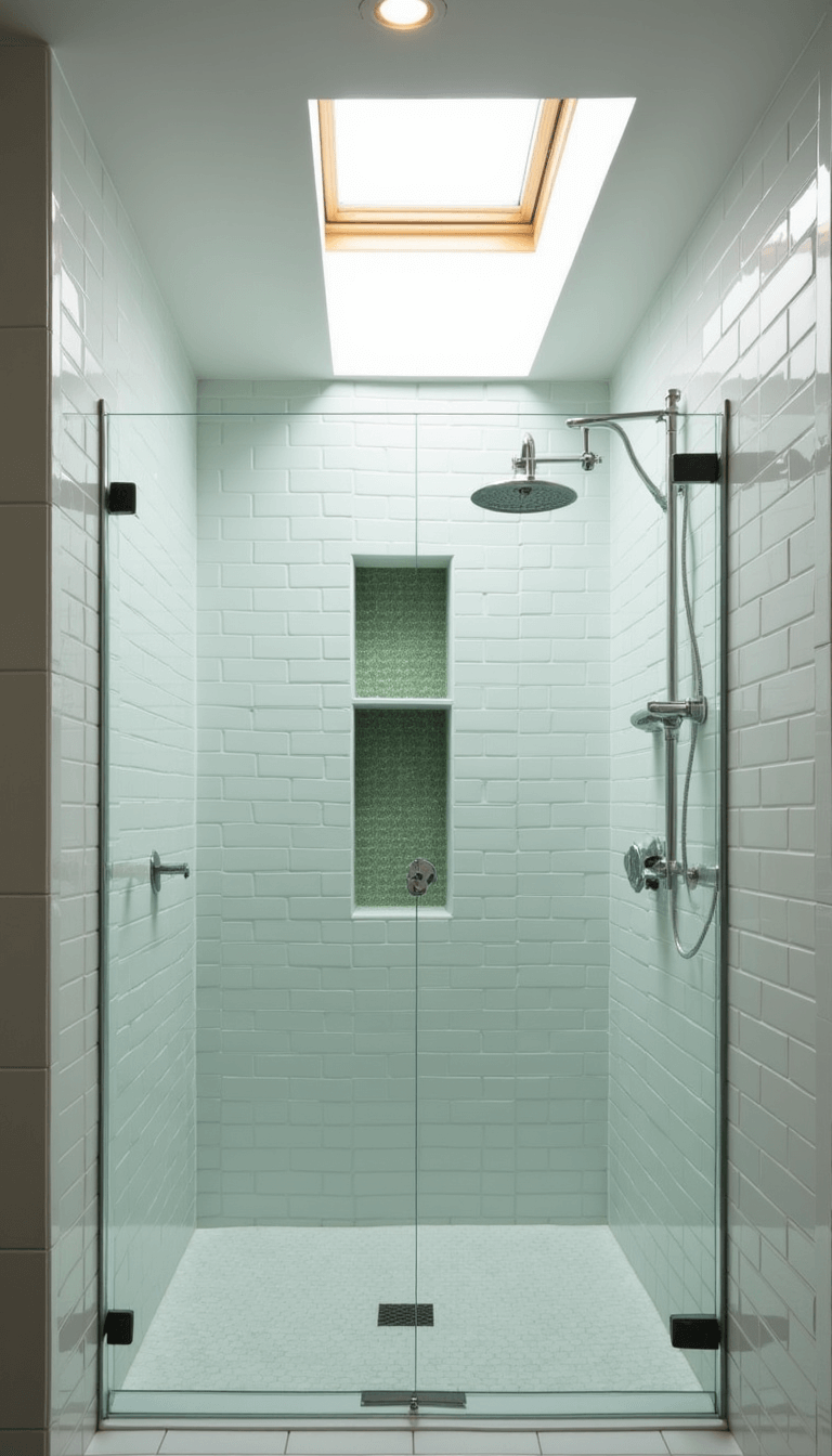 5463modern Alcove Shower Skylight Subway Tile
